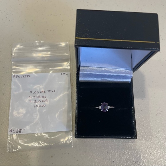 Brand New Created Alexandrite Three Stone Diamond Ring 10K White Gold - Picture 6 of 6